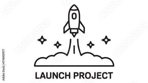 Rocket blasting off into starry night sky symbolizing new project launch and ambition