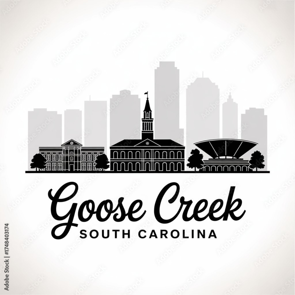 Fototapeta premium Goose Creek South Carolina Skyline Silhouette — Growing Charleston Suburb Vector Illustration
