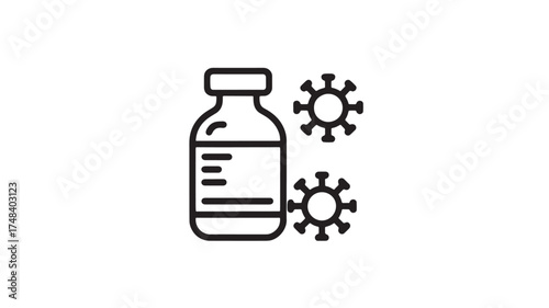 Medical vial and virus icons representing vaccine development and protection against disease