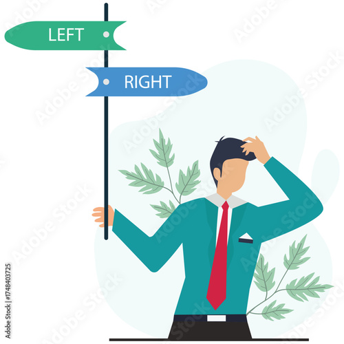 Stressed professional facing difficult decision between left or right paths, feeling uncertain about future directions and strategy, needing guidance