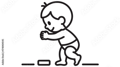 Joyful toddler taking first steps with determination and curiosity