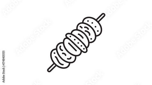 Simple line drawing of a skewer with round food items, perfect for culinary designs.