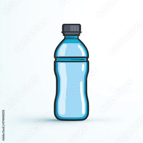 Illustration of a refreshing blue water bottle providing hydration and environmental consciousness on a clean white background promoting healthy lifestyle and sustainable practices