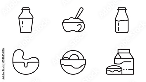 Simple line art icons of dairy products and breakfast items