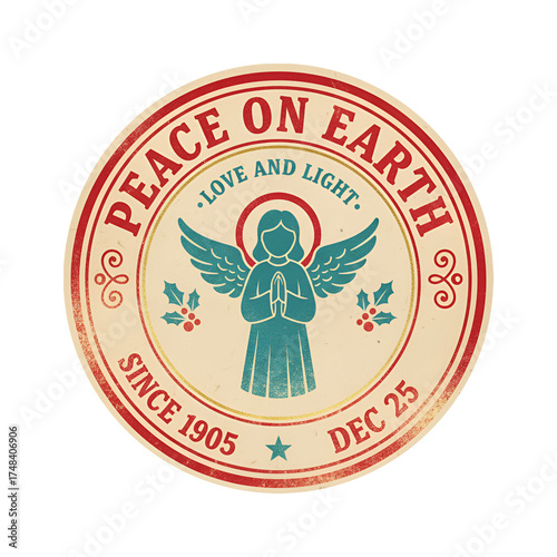 Classic Holiday Magic Round Label Featuring Angel and Peace On Earth Message