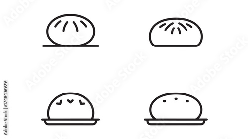 Simple line icons representing dumplings on plates, perfect for minimalist food themes.
