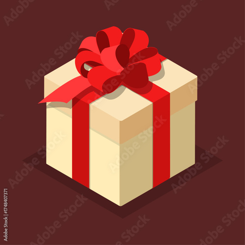 Gift Box Tied with a Red Bow Isometric Vector Illustration of a Present