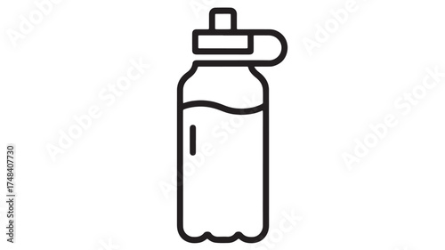 Simple line art illustration of a reusable water bottle with a flip-top lid