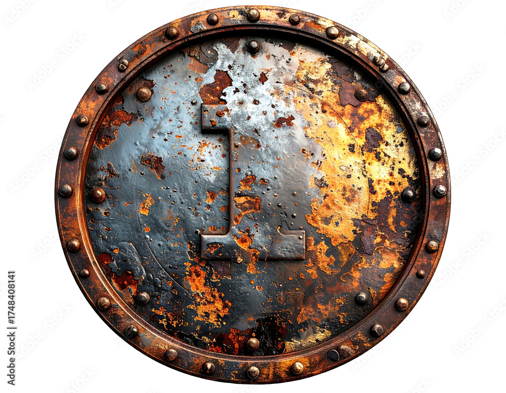 Fototapeta premium Rusty metal shield, letter I