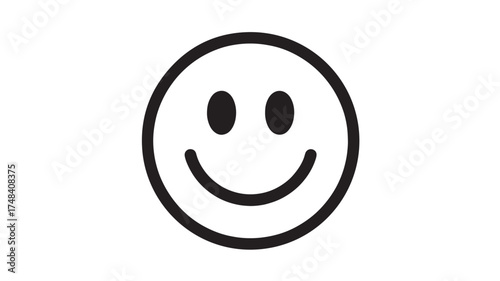 Simple black and white smiley face icon conveying happiness and positivity