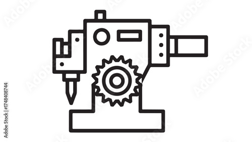 Industrial machine with gears and drill bit, representing manufacturing and engineering.