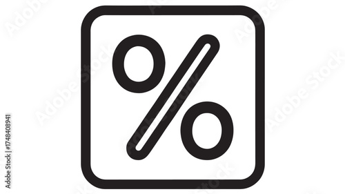 Simple black and white icon representing a percentage symbol within a square frame.