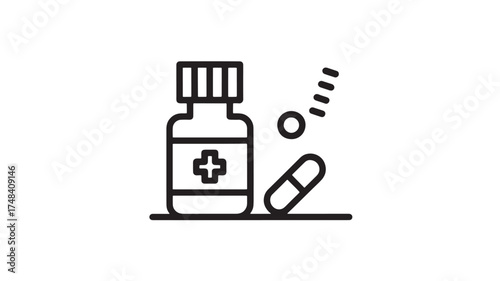 Medical bottle with pills and capsules, representing health and treatment options