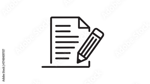 Simple line drawing of a document and pencil, representing writing or editing