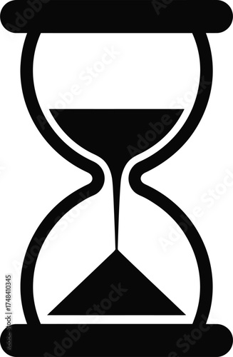 Simple black hourglass icon design with a classic shape on transparent background silhouette