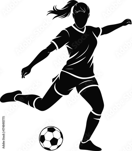 Female soccer player in action dynamic pose on transparent background silhouette