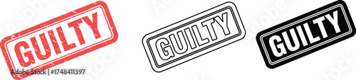 Three guilty stamps in red outline and black on a white background view
