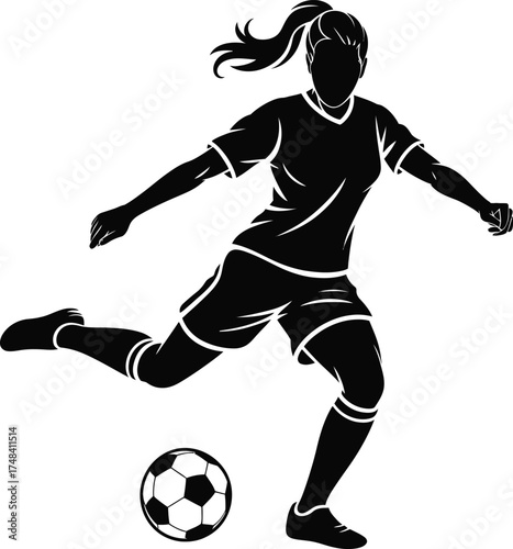 Female soccer player in action dynamic pose on transparent background silhouette