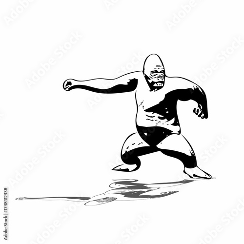 Vector illustration of a powerful gorilla standing in aggressive pose, symbolizing wild strength and dominance.