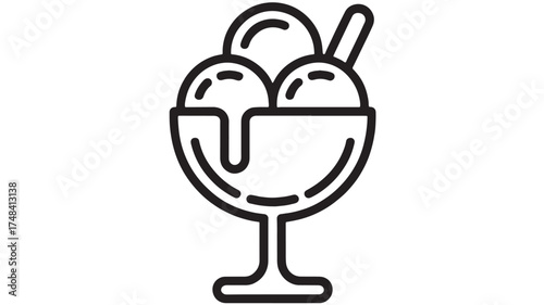 Simple line drawing of a refreshing ice cream sundae in a glass dish