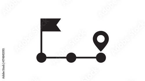Simple icon representing a journey with a starting flag and destination pin