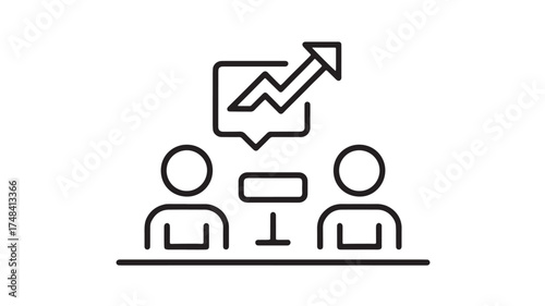 Two people discuss a positive business growth chart in a meeting.