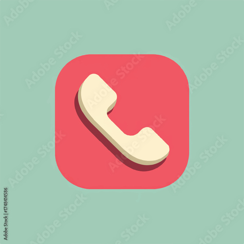 Retro Telephone Handset Icon on a Red Square for Communication and Connection in the Digital Age representing Calling and Contacts in a Nostalgic Style