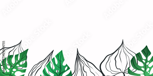 Floral frame with colorful exotic branches on white background. Ornate border with tropic leaves. Vector stock illustration for wallpaper, posters, card. Doodle style. Copy space.