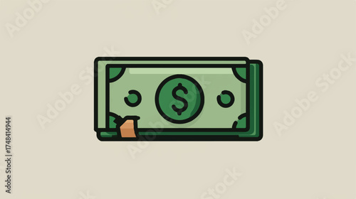 Stack of American Dollar Bills Icon Illustration for Finance and Investment Themes representing Wealth and Financial Security with Isolated Background