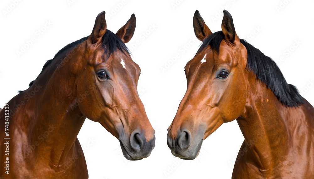 Obraz premium Two brown horses facing each other