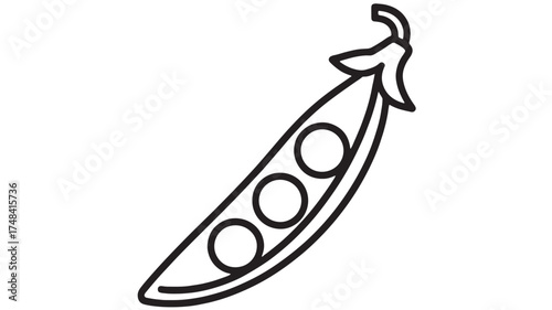 Simple outline drawing of a fresh pea pod with four round peas inside on a white background.