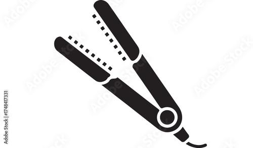 Sleek black hair straightening iron with open plates on a white background