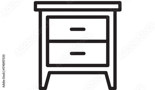 Simple line art of a modern two-drawer nightstand or dresser