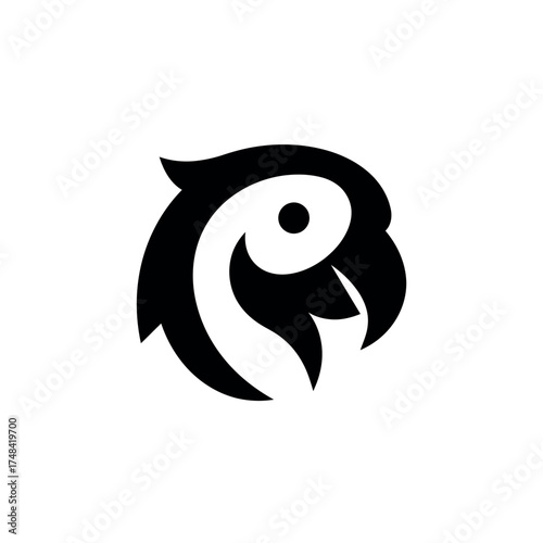 Elegant black parrot logo design representing intelligence and freedom in nature.