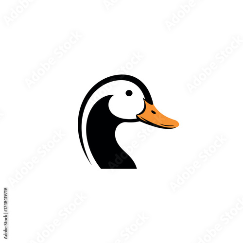 Elegant duck head logo design with a striking black and white color scheme.