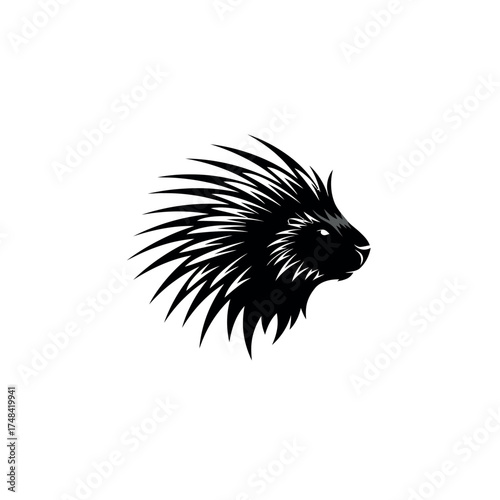 Silhouette of a Porcupine Head with Sharp Quills.