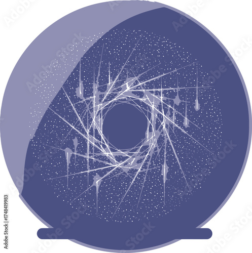 Glowing crystal ball with light trails and cosmic glitter inside