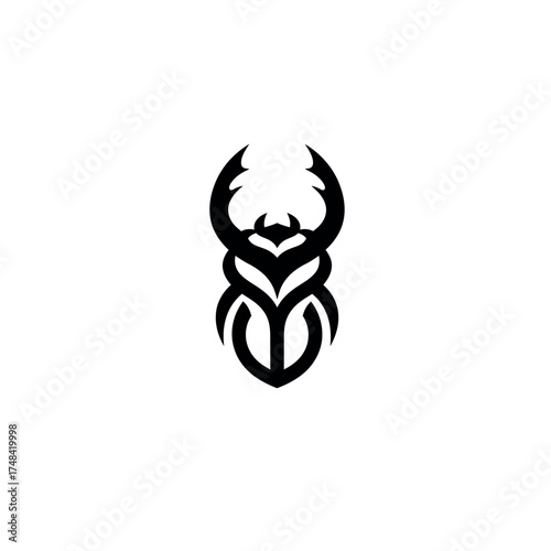 Stylized Black Beetle Logo Design with Abstract Horns.