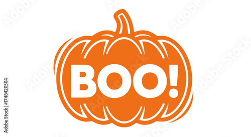 Orange halloween pumpkin with the word boo inside isolated on transparent background