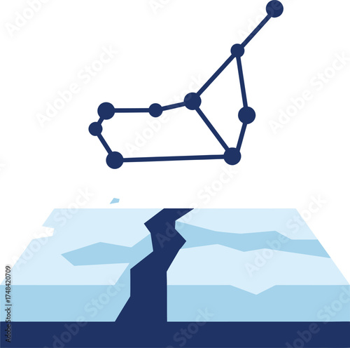 Glacial ice sheet breaks under a constellation outline above it.