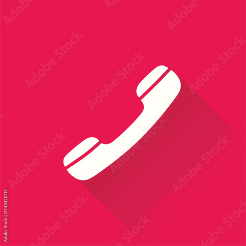 White Telephone Handset Icon on Vibrant Pink Background with Long Shadow a Simple Modern Vector Illustration for Communication and Contact Concepts
