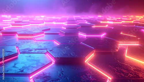 Wallpaper Mural Abstract geometric pattern glowing with pink and blue lights high resolution photo Torontodigital.ca