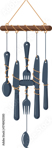 Decorative hanging mobile with silverware, artful home decor design