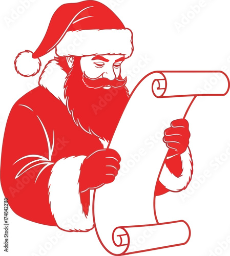Santa claus reading a list, isolated on white background a festive illustration perfect for christmas designs, conveying the spirit of holiday cheer and anticipation