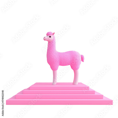 Cute Pink Alpaca Figure on Pink Stage with Fashionable Design