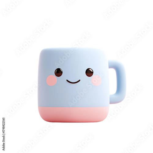 Cute and Happy Cartoon Mug with Smiley Face and Soft Colors
