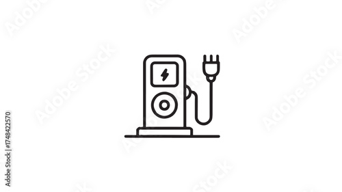 Modern electric car charging station with plug and cable, symbol of clean energy