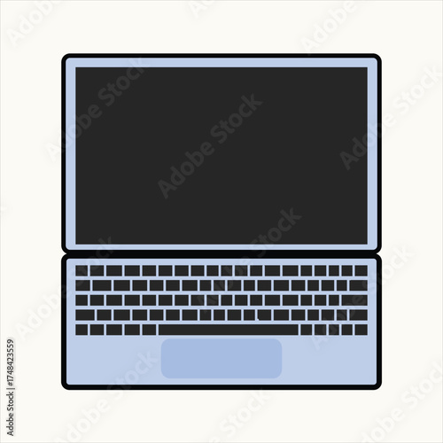 Flat minimalist vector illustration of a laptop computer on a clean workspace. Perfect for modern office, freelance design, digital nomad, and remote work concepts.