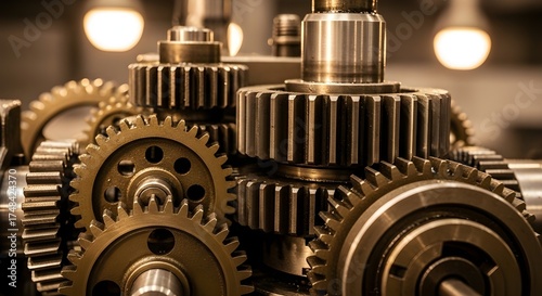 Industrial Machine Gear System Close Up