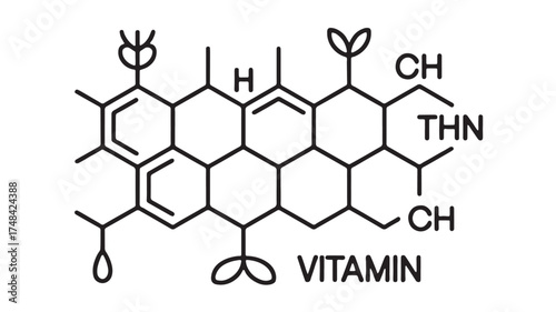 Detailed scientific illustration of a complex organic molecule structure labeled 'VITAMIN'